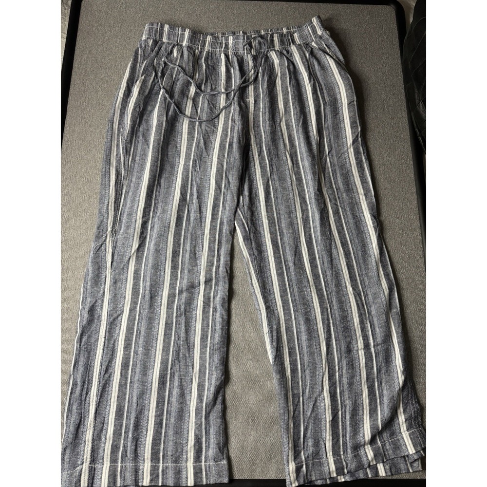 Briggs Women's Blue, Gray And White Striped Linen Blend Pants Size XL Boho, USA